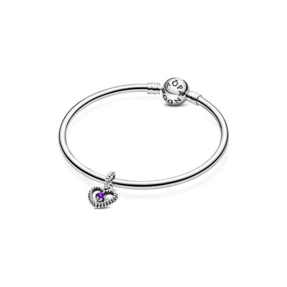 Pandora Signature Silver Heart Dangle Charm - Picture 3 of 4